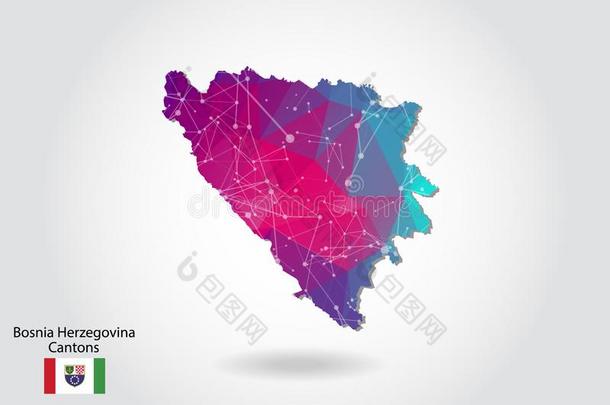 矢量多角形的波斯尼亚黑塞哥维那地图.低的工艺学校设计.地图妈