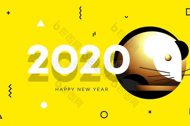 2020幸福的新的年矢量背景.抽象的金色的金属大老鼠