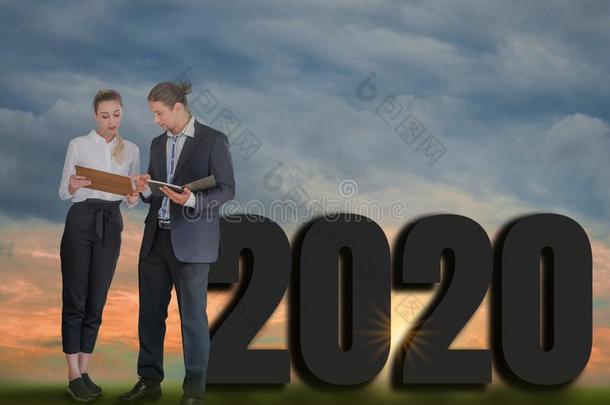 幸福的新的年<strong>2020数字</strong>的走向观念,商人和巴士