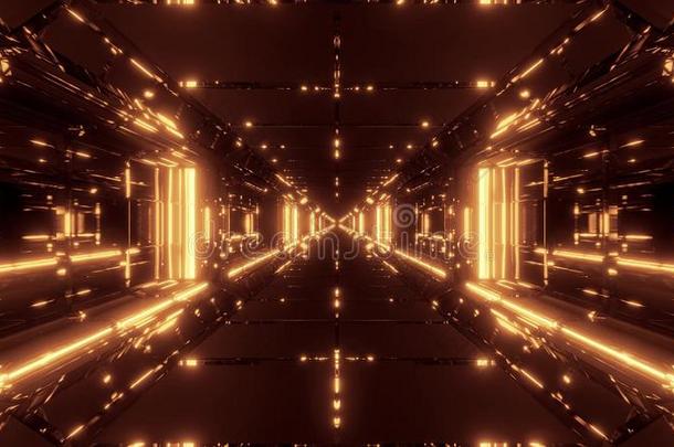 干净的未来的科幻小说空间挂起<strong>隧道</strong>走廊和热的reflection反射