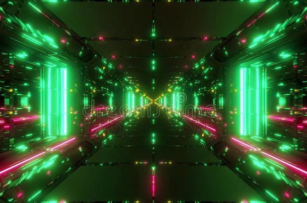 干净的未来的科幻小说空间挂起隧道走廊和热的reflection反射