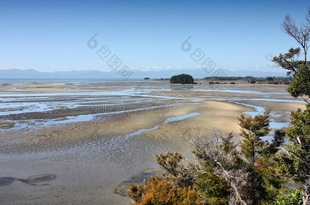 潮水的海边淤泥地,新的西兰岛