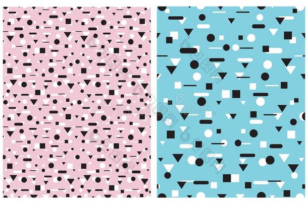 粉红色的和蓝色简单的几何学的可重复的照片为织物,包