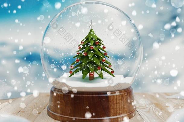 美丽的雪球或雪globe和雪fall和圣诞节特尔