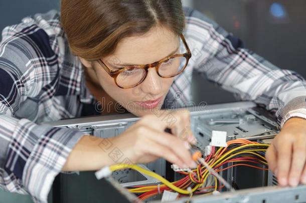 年幼的女人固定personalcomputer<strong>个人</strong>计算机成分采用服务<strong>中心</strong>