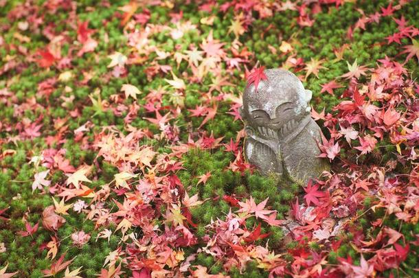 吉佐石头雕像关于安科吉庙恩口-jittery神经过敏的采用秋.