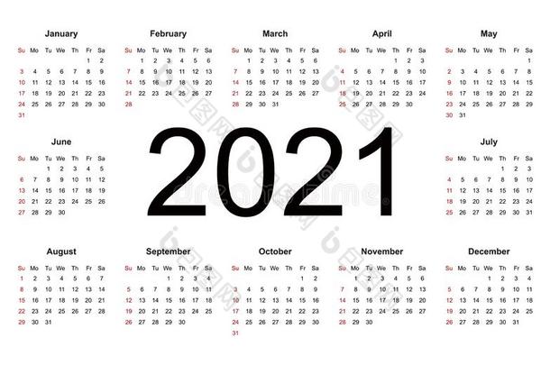 简单的日历布局为2021年