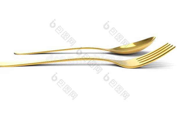 金色的餐叉和勺.3英语字母表中的第四个字母说明