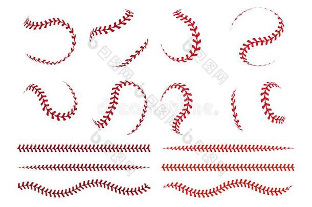 <strong>棒球</strong>球蕾丝.球形的弧线和直的红色的一击线条