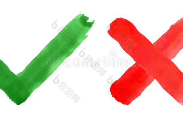 绿色的钩号和红色的字母x检查痕迹,同意手势设计.矢量