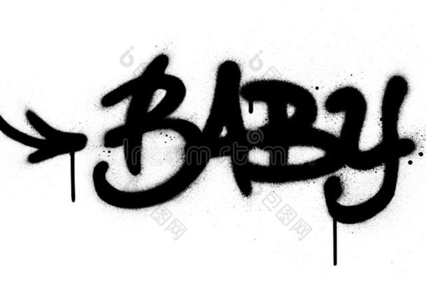 在墙上的乱涂乱写婴儿单词喷采用黑的越过白色的