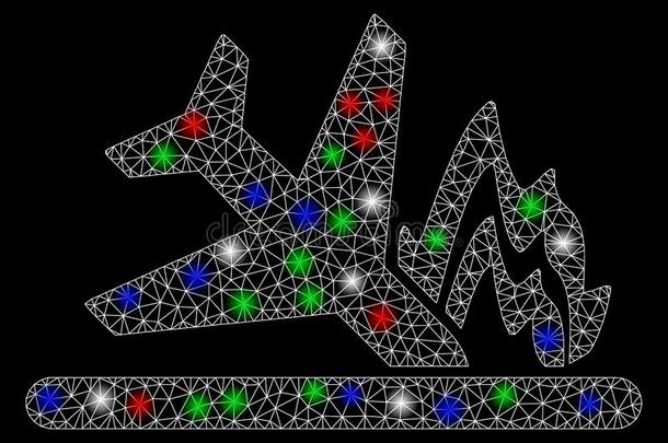 明亮的网孔金属丝框架飞机碰撞和使闪光地点