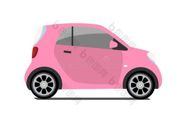 汽车分配标识,矢量城市微型计算机粉红色的汽车.economy经济车辆偶像我