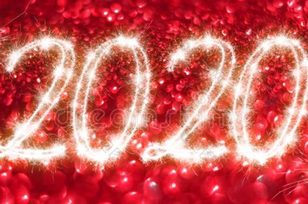 幸福的新的年<strong>2020</strong>横幅.<strong>数字2020</strong>书面的发火花的火花