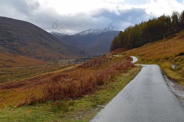 单一的小路路通过峡谷有活力,苏格兰的高原地区