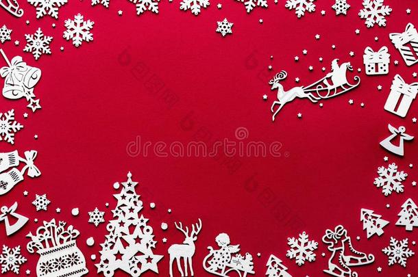 愉快的圣诞节背景关于白色的木制的装饰向红色的波黑
