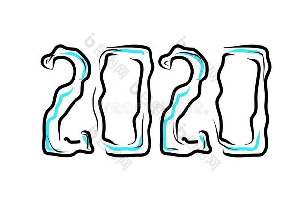 新的年2020,数字和布置.2020说明h和疲惫的.英文字母表的第19个字母