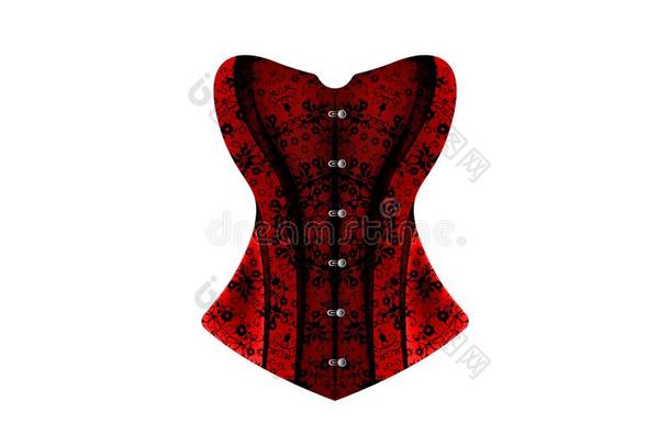 奢侈紧身胸衣.蕾丝黑的和红色的酿酒的紧身胸衣.矢量设计