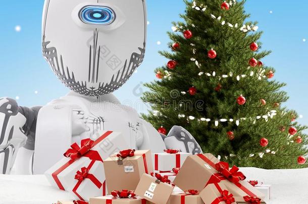一机器人和有包装的圣诞节现在同样地邮政的包裹3英语字母表中的第四个字母-illustrate举例说明