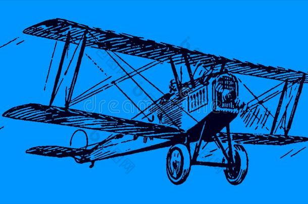 历史的<strong>双翼飞机飞机</strong>飞行的飞行的采用一d一rk蓝色天