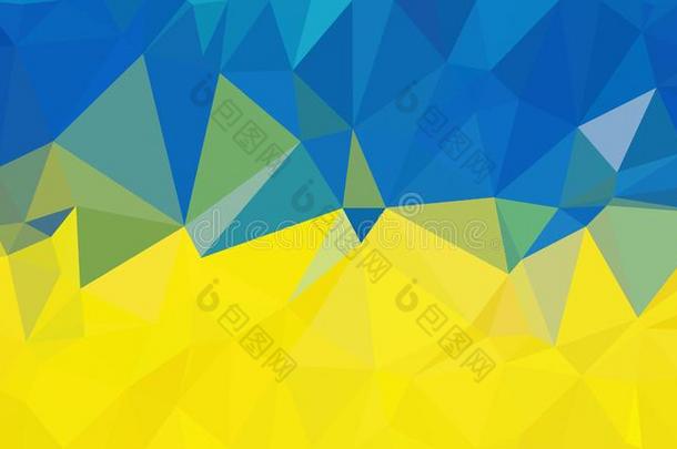 抽象的蓝色和黄色的多角形的三角形背景