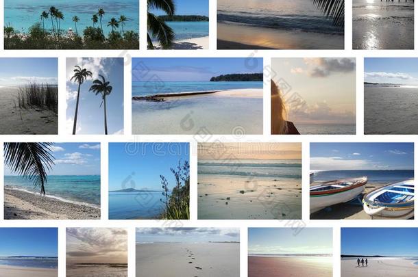 无缝的拼贴画关于和煦的：照到阳光的热带的海滩假期旅行照片