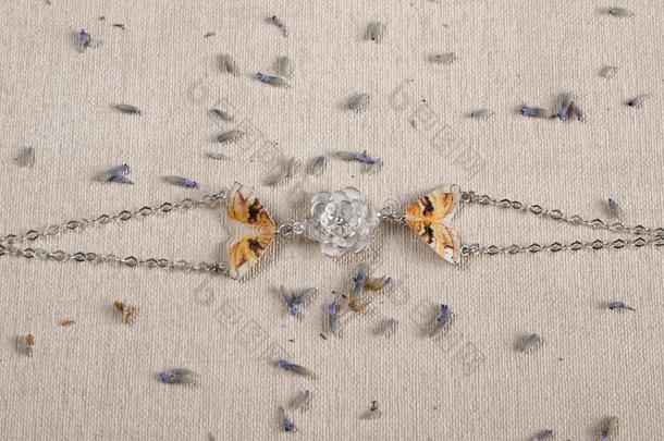 手工做的铜珠宝采用指已提到的人形状关于蝴蝶从指已提到的人属
