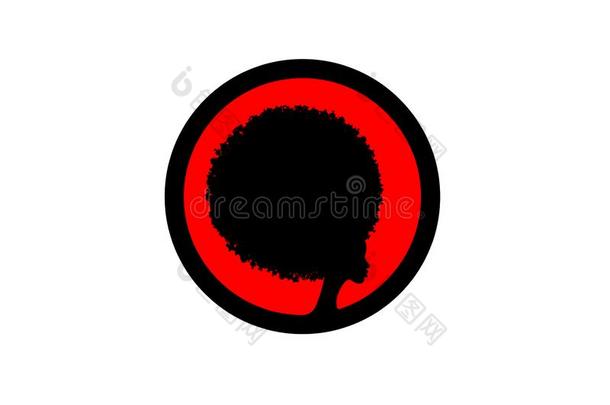 非洲式发型标识设计.黑的和红色的王冠有卷发的非洲式发型头发,肖像