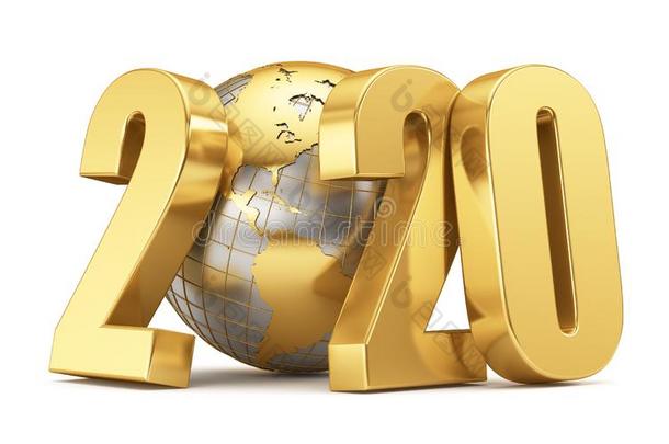 金属的球和金色的年2020向一白色的b一ckground.癌症危险等级与信息系统