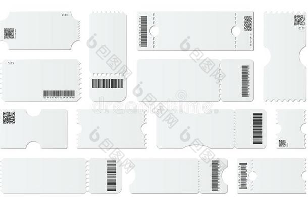 空白的票假雷达.白色的票s和条形码,空的优惠券一