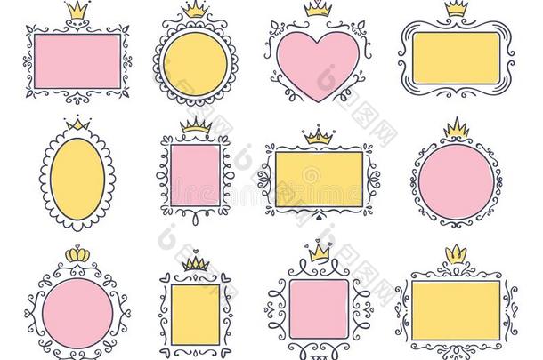 漂亮的<strong>公主</strong>框架.粉红色的镜子框架和<strong>公主</strong>es王冠,英语字母表的第13个字母