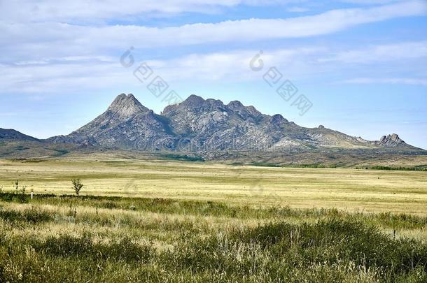 美丽的全景的夏干草原风景关于石头山