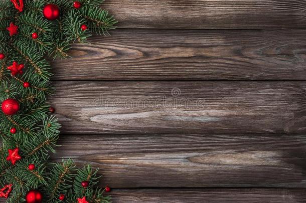 圣诞节或幸福的新的年平的放置背景.冷杉树枝winter冬天