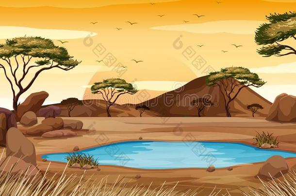 背景地点和池塘采用指已提到的人沙漠陆地