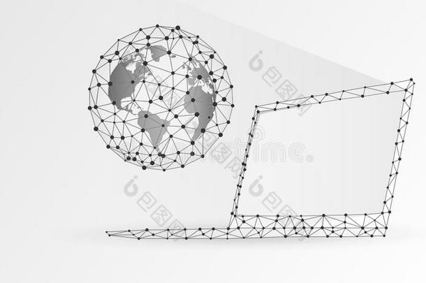 行星地球向白色的便携式电脑屏幕.全球的世界,网络化Colombia哥伦比亚