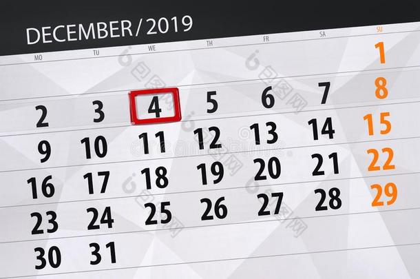 日历计划者为指已提到的人月12月2019,最后期限一天,4,wickets三柱门