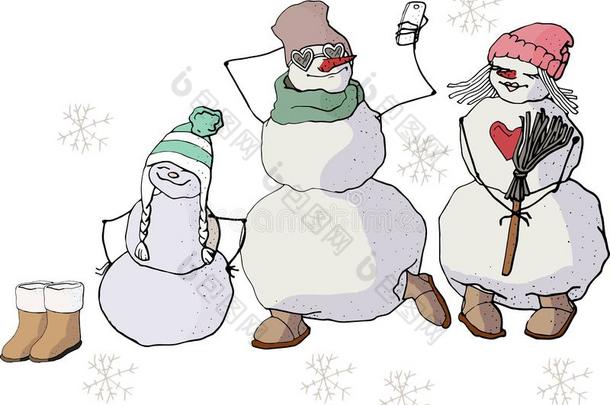 矢量圣诞节说明关于num.三雪人打扮好的采用帽子一