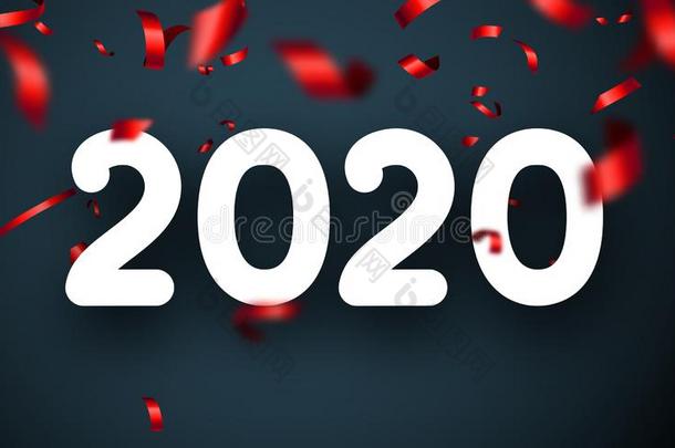 幸福的新的年<strong>2020海报</strong>和红色的blur红色的五彩纸屑