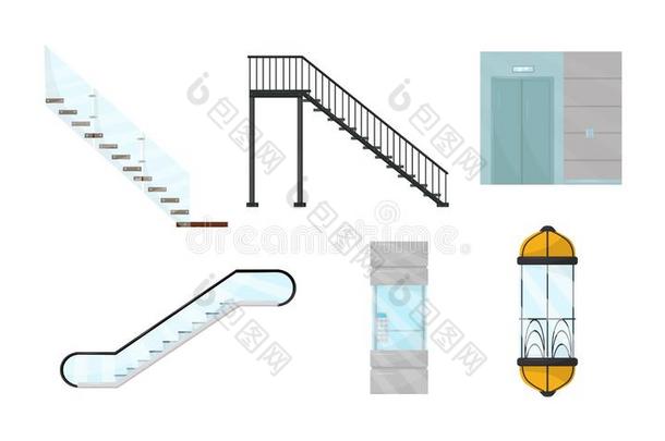 电梯和楼梯采用不同的风度矢量有插画的报章杂志放置