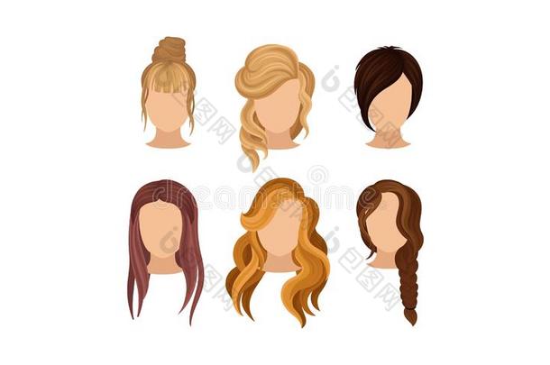 不同的发型矢量有插画的报章杂志放置.女人发式康塞普