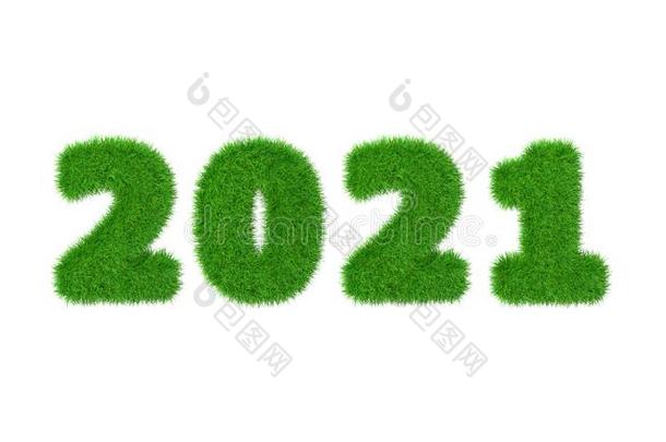 幸福的新的<strong>2021</strong>年.假日新的年绿色的草轮廓伊斯拉特