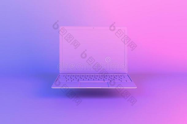 便携式电脑或笔记簿计算机被照明的在旁边明亮的梯度hologram全息图