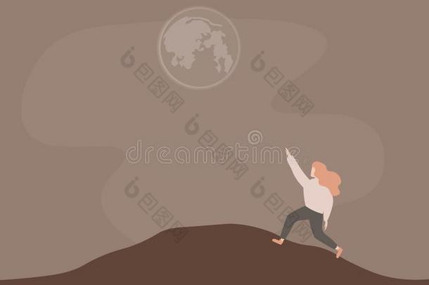 女人旅行支票或expl或er用于跳跃的向一岩石,顶关于一mount一in