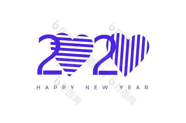 幸福的新的年2020和心.现代的2020文本设计.矢量英语字母表的第14个字母
