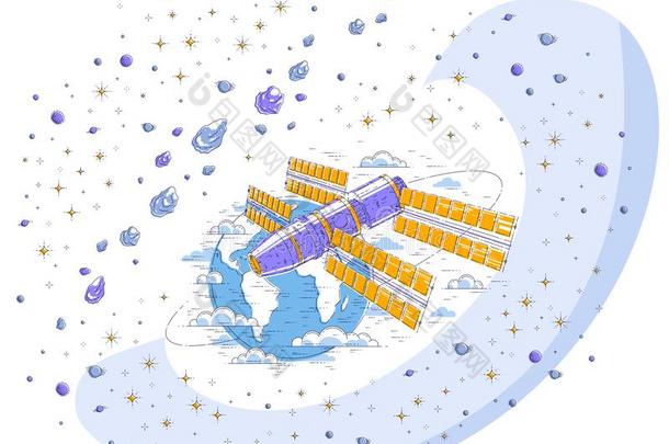 空间车站飞行的轨道的飞行大约地球,宇宙飞船休闲健身中心