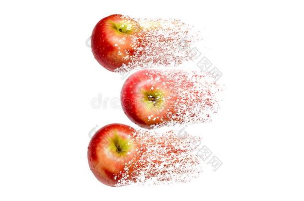 新鲜的红色的苹果使某物<strong>碎裂</strong>向白色的为观念关于食物浪费