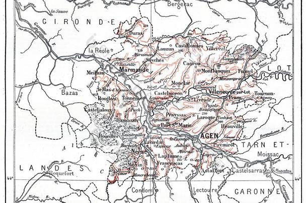 地志的地图关于指已提到的人部门关于份额-=and-加伦河采用Aquitai