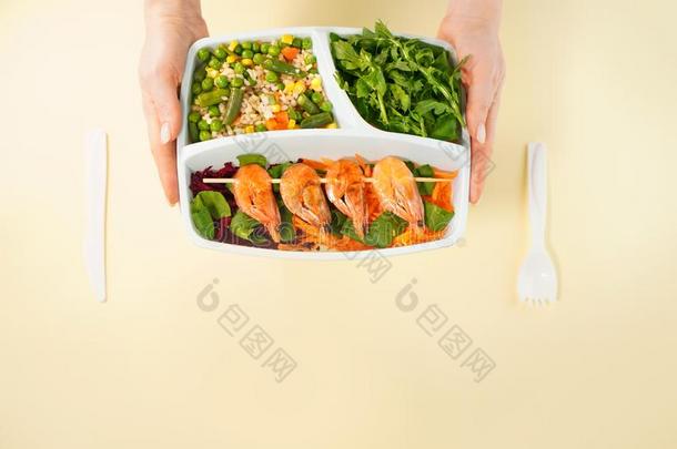 健康的食物传送采用盒.健康的日常饮食菜单.