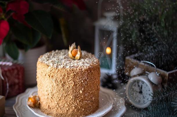 自家制的蜂蜜蛋糕.冬作品.新的年照片.克里斯