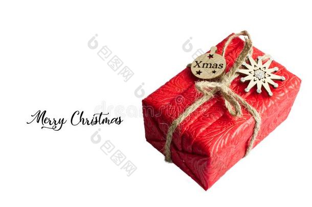 圣诞节作品.红色的礼物盒,木制的圣诞节装饰